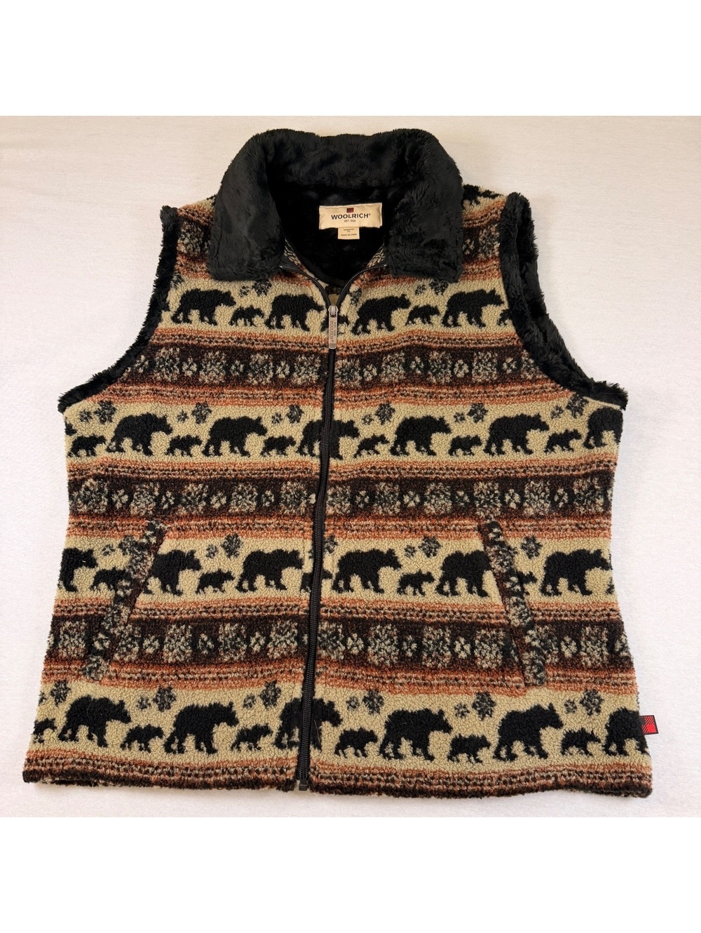 Woolrich Bear Stripe Sherpa Fleece Vest Women's XL Gorpcore